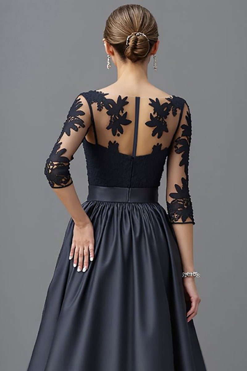 Load image into Gallery viewer, Navy Satin A Line Maxi Mother of the Bride Dress with Lace