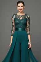 Load image into Gallery viewer, Navy Chiffon Mother of the Bride Pantsuits with Appliques