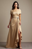 Load image into Gallery viewer, Champagne A Line Satin Ruffled Maxi Mother of the Bride Dress with Slit