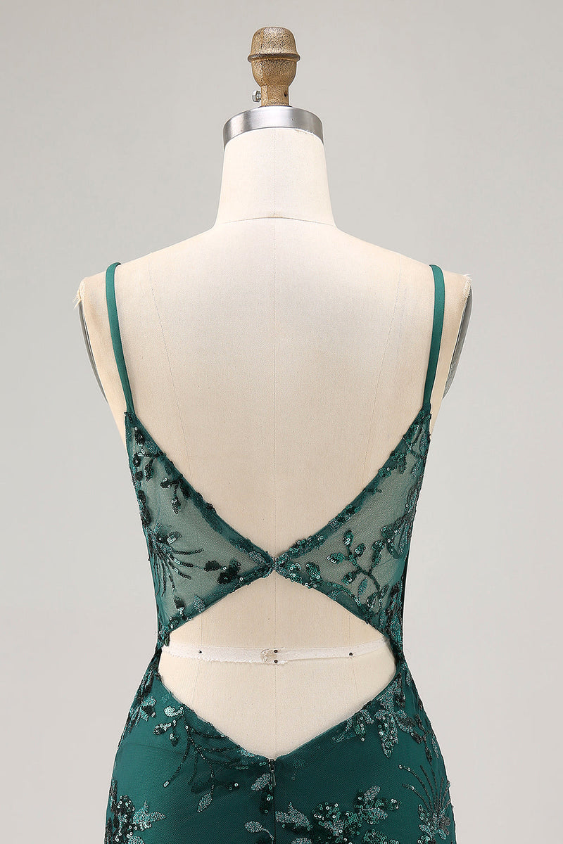 Load image into Gallery viewer, Sparkly Dark Green Tight Short Corset Prom Dress with Sequins