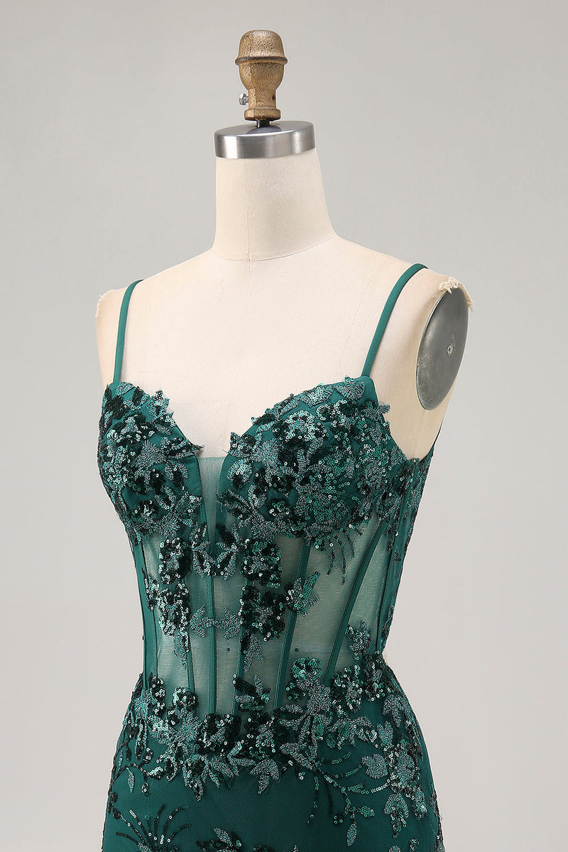Load image into Gallery viewer, Sparkly Dark Green Tight Short Corset Prom Dress with Sequins