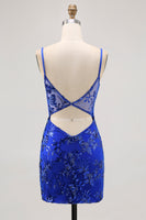 Load image into Gallery viewer, Sparkly Royal Blue Tulle Tight Corset Short Prom Dress with Lace