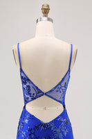 Load image into Gallery viewer, Sparkly Royal Blue Tulle Tight Corset Short Prom Dress with Lace