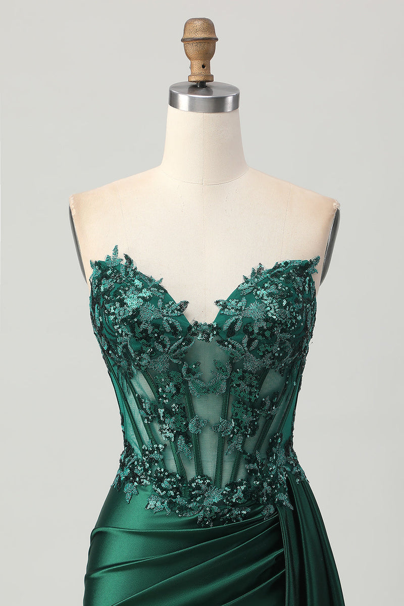 Load image into Gallery viewer, Sparkly Dark Green Sweetheart Corset Short Prom Dress