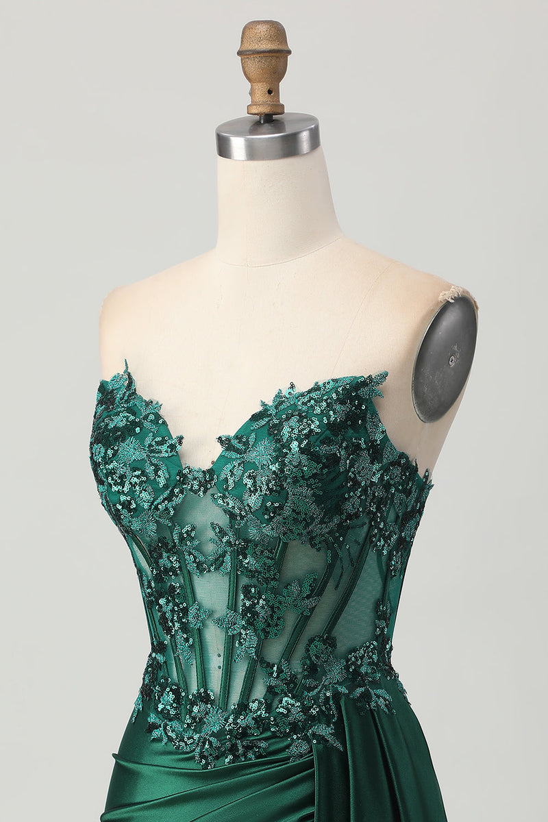 Load image into Gallery viewer, Sparkly Dark Green Sweetheart Corset Short Prom Dress