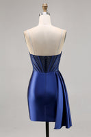 Load image into Gallery viewer, Sparkly Navy Satin Corset Short Prom Dress with Beading