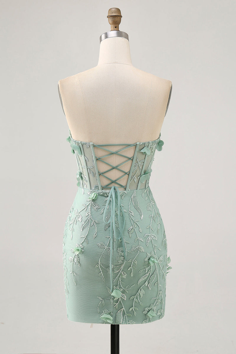 Load image into Gallery viewer, Sparkly Sage Floral Sweetheart Corset Tight Short Prom Dress with Beading