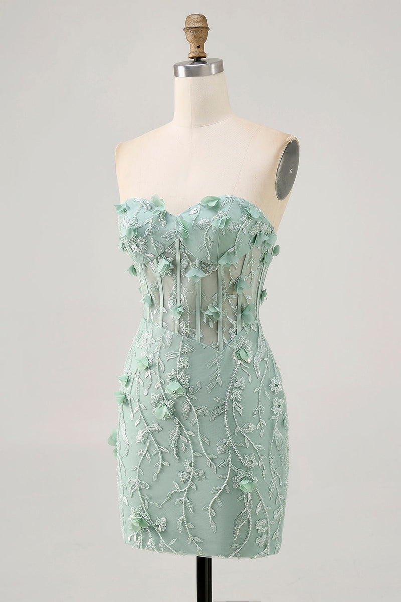 Load image into Gallery viewer, Sparkly Sage Floral Sweetheart Corset Tight Short Prom Dress with Beading