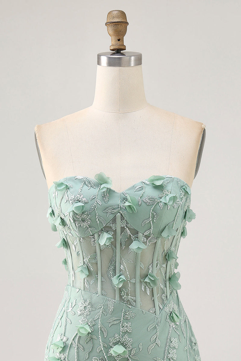 Load image into Gallery viewer, Sparkly Sage Floral Sweetheart Corset Tight Short Prom Dress with Beading