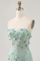 Load image into Gallery viewer, Sparkly Sage Floral Sweetheart Corset Tight Short Prom Dress with Beading