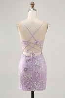 Load image into Gallery viewer, Sparkly Lilac Floral Tight Corset Short Prom Dress with Sequins