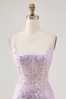 Load image into Gallery viewer, Sparkly Lilac Floral Tight Corset Short Prom Dress with Sequins