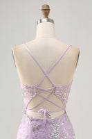 Load image into Gallery viewer, Sparkly Lilac Floral Tight Corset Short Prom Dress with Sequins