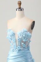 Load image into Gallery viewer, Sky Blue Corset Floral Tight Short Satin Prom Dress