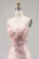 Load image into Gallery viewer, Pink Satin Corset Floral Short Tight Prom Dress