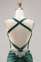 Load image into Gallery viewer, Sparkly Dark Green Satin Corset Short Tight Prom Dress with Beading