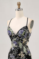 Load image into Gallery viewer, Sparkly Black Tight Floral Short Prom Dress with Beading