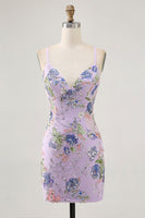 Load image into Gallery viewer, Sparkly Pink Beaded Floral Short Tight Prom Dress with Sequins