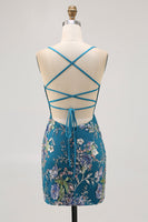 Load image into Gallery viewer, Sparkly Peacock Tight Floral Beaded Short Prom Dress with Sequin