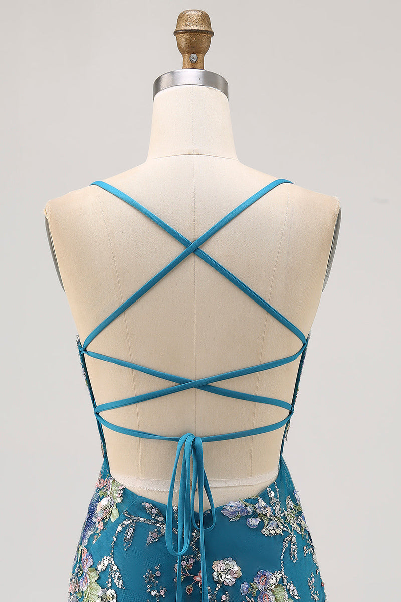 Load image into Gallery viewer, Sparkly Peacock Tight Floral Beaded Short Prom Dress with Sequin