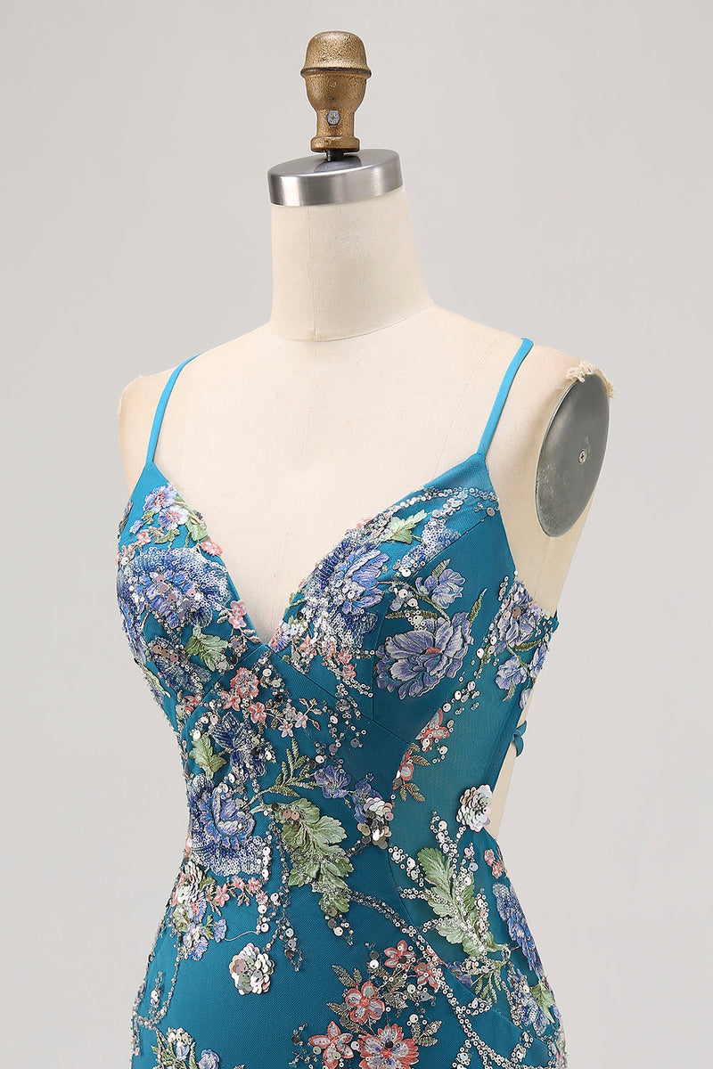 Load image into Gallery viewer, Sparkly Peacock Tight Floral Beaded Short Prom Dress with Sequin