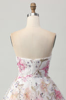 Load image into Gallery viewer, Sparkly Pink Floral A Line Short Prom Dress