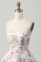 Load image into Gallery viewer, Sparkly Pink Floral A Line Short Prom Dress