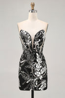 Load image into Gallery viewer, Sparkly Black Strapless Tight Short Mirror Prom Dress