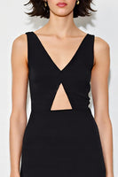 Load image into Gallery viewer, Satin V-Neck Cut Out A Line Long Black Tie Dress