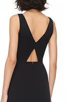 Load image into Gallery viewer, Satin V-Neck Cut Out A Line Long Black Tie Dress