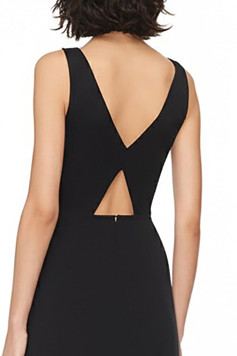 Load image into Gallery viewer, Satin V-Neck Cut Out A Line Long Black Tie Dress