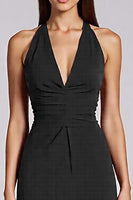Load image into Gallery viewer, Black Bodycon Satin Halter Backless Midi Cocktail Dress