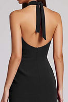 Load image into Gallery viewer, Black Bodycon Satin Halter Backless Midi Cocktail Dress