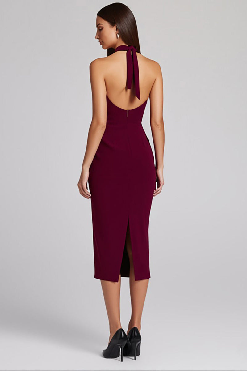 Load image into Gallery viewer, Black Bodycon Satin Halter Backless Midi Cocktail Dress