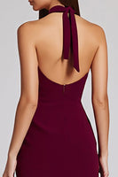 Load image into Gallery viewer, Black Bodycon Satin Halter Backless Midi Cocktail Dress