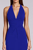 Load image into Gallery viewer, Black Bodycon Satin Halter Backless Midi Cocktail Dress