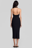 Load image into Gallery viewer, Black Halter Bodycon Keyhole Satin Midi Cocktail Dress