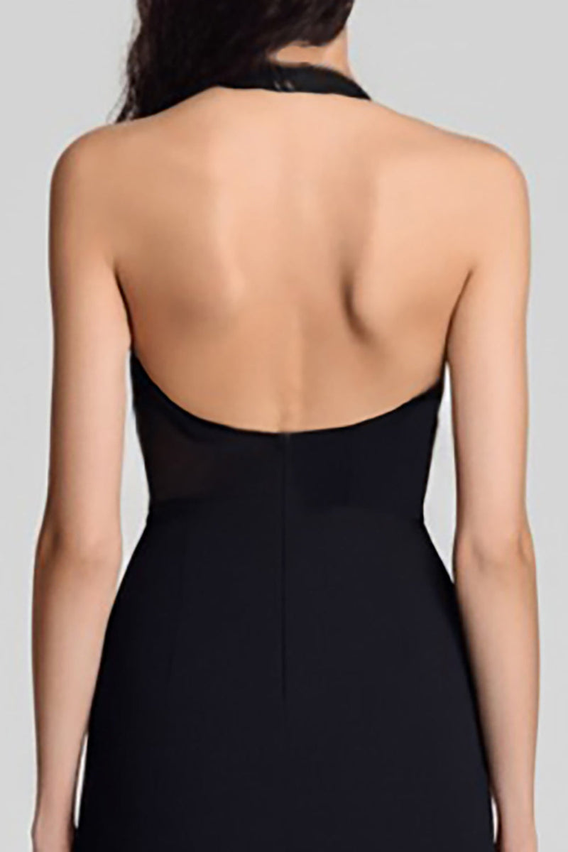 Load image into Gallery viewer, Black Halter Bodycon Keyhole Satin Midi Cocktail Dress