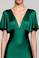 Load image into Gallery viewer, Satin Black A Line V-Neck Midi Cocktail Dress with Ruffles