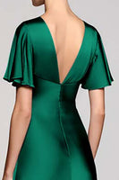 Load image into Gallery viewer, Satin Black A Line V-Neck Midi Cocktail Dress with Ruffles