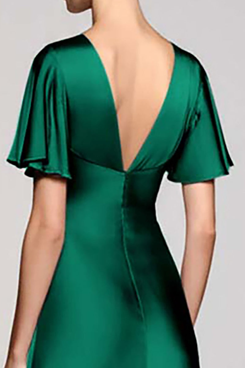 Load image into Gallery viewer, Satin Black A Line V-Neck Midi Cocktail Dress with Ruffles