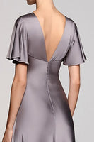 Load image into Gallery viewer, Satin Black A Line V-Neck Midi Cocktail Dress with Ruffles