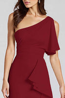 Load image into Gallery viewer, Black One Shoulder Satin Midi Cocktail Dress with Ruffles