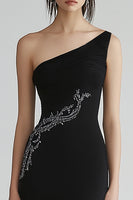 Load image into Gallery viewer, Sparkly One Shoulder Chiffon Long Black Tie Dress with Beading