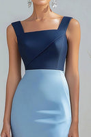 Load image into Gallery viewer, Satin Blue Patchwork Long Formal Dress with Slit