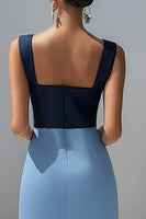 Load image into Gallery viewer, Satin Blue Patchwork Long Formal Dress with Slit