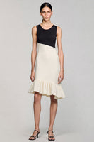 Load image into Gallery viewer, Satin Black and White Midi Cocktail Dress with Ruffles