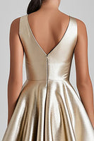 Load image into Gallery viewer, V-Neck A Line Champagne Midi Cocktail Dress
