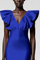 Load image into Gallery viewer, Satin Black Sheath Midi Cocktail Dress with Ruffles