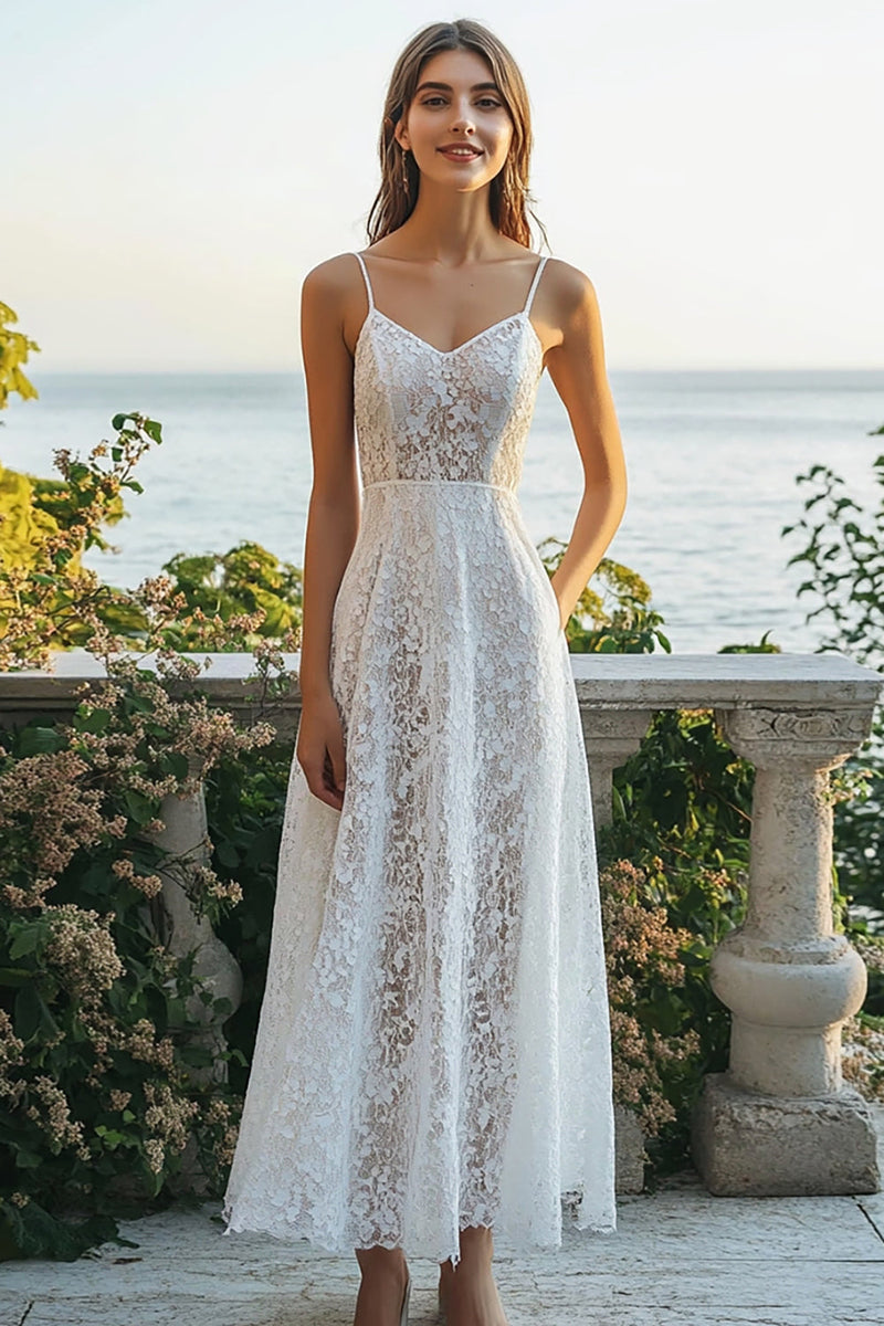 Queendancer Women Ivory Lace Beach Maxi Engagement Dress Spaghetti Straps A Line Wedding Reception Dress queendanceruk Queendancer Women Ivory Lace Beach Maxi Engagement Dress Spaghetti Straps A Line Wedding Reception Dress queendanceruk
